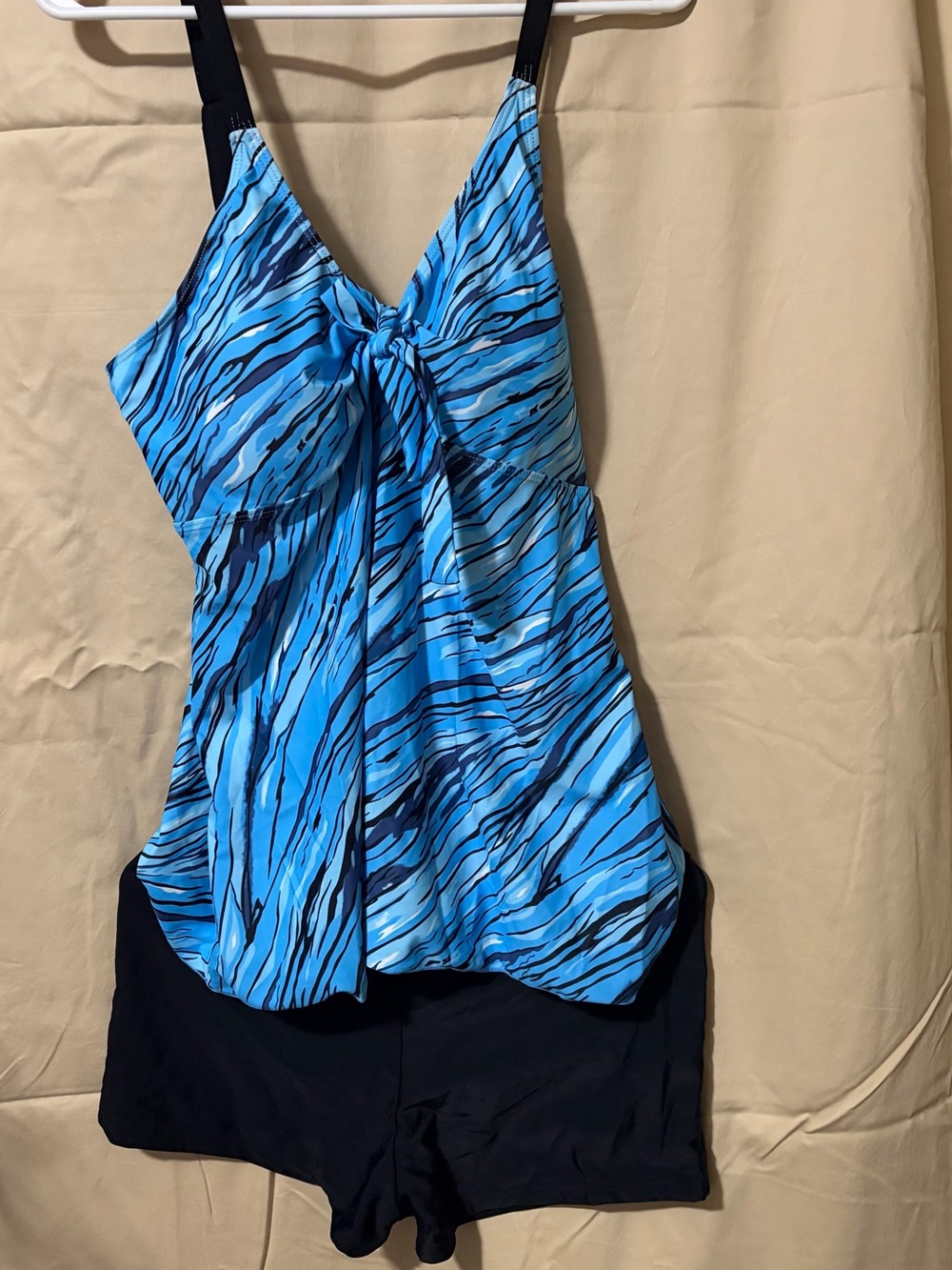 Blue Print V-Neck Swim Camisole with Tie Front